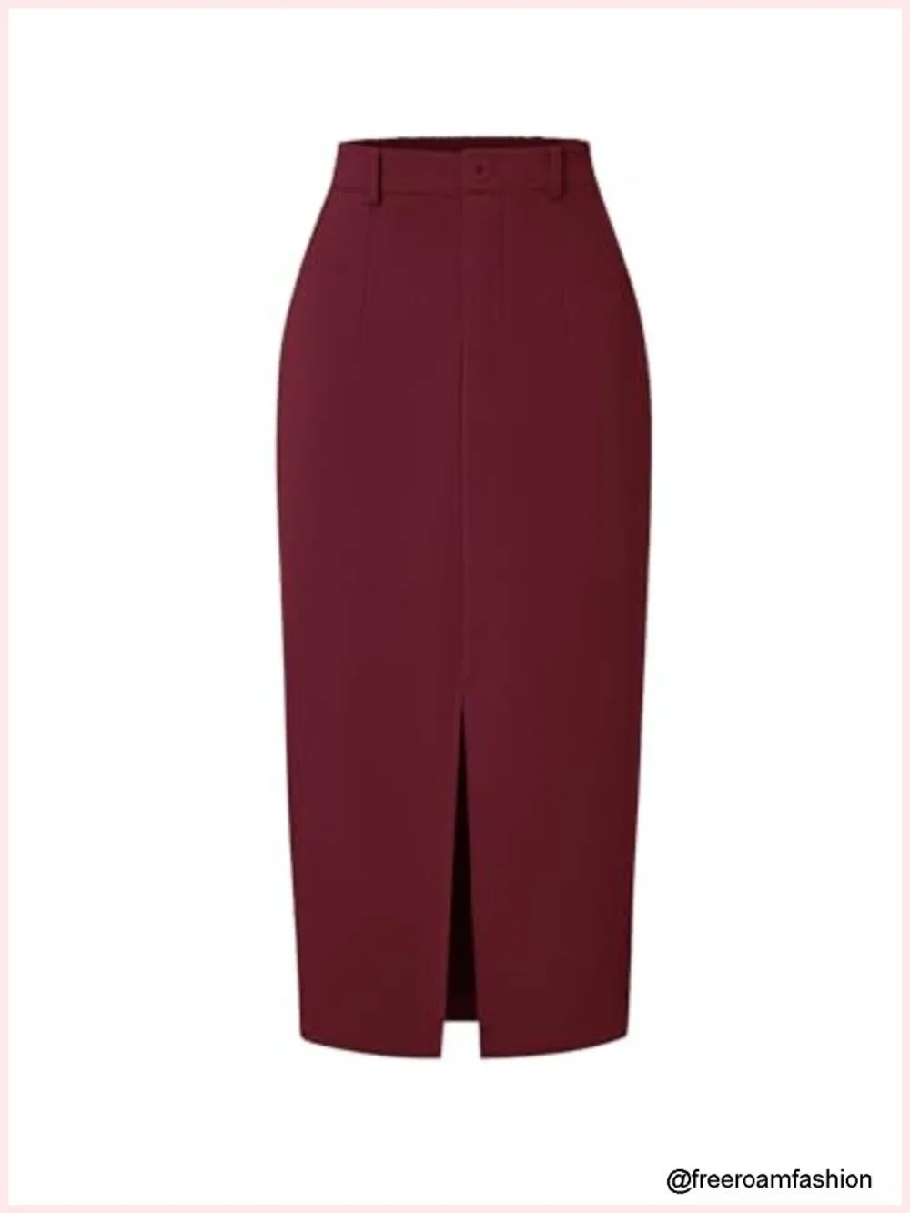 High Waisted Pencil Midi Skirt with Front Slit and Pockets